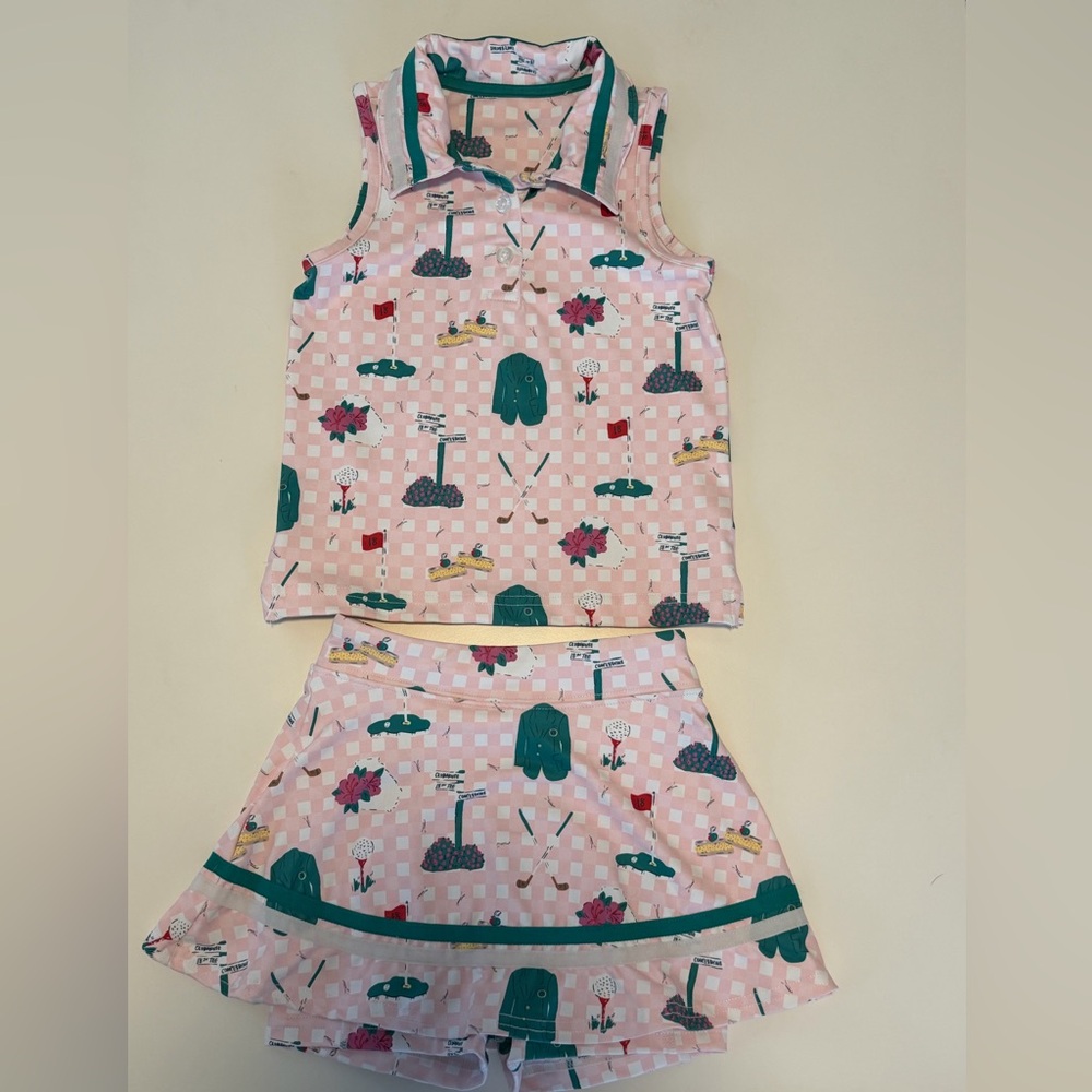 SweetHoney Pink Golf & Floral Tank and Skirt Set EUC